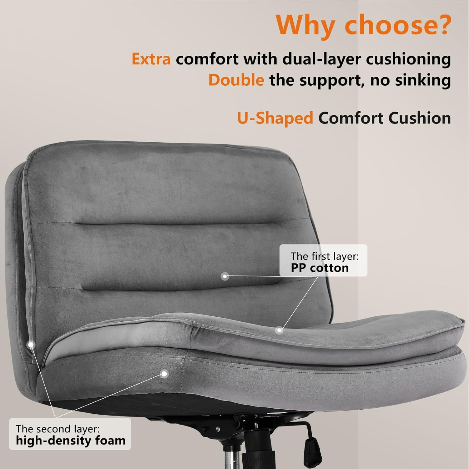 Criss Cross Chair with Wheels Armless Cross Legged Office Chair Wide Home Office