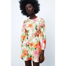 Zara Naya Dress XL Floral Open Back Mini Linen/Cotton NWT Wedding Guest