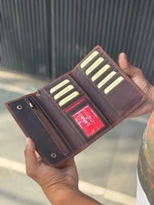 Men’s RFID Biker Trifold Leather Wallet with Chain Gift Box 