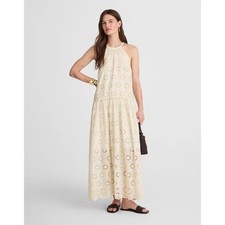 Madewell Embroidered Eyelet Halter Drop-Waist Maxi Dress Cream Size XS NWT