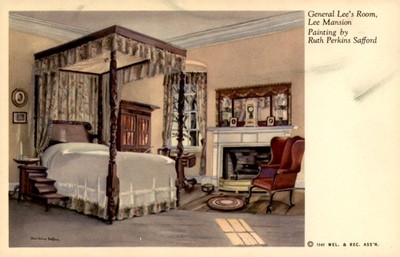 General Lee's Room, Lee Mansion, painting, Ruth Perkins Safford, 1940, Postcard