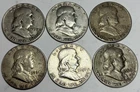 Set of 6 Benjamin Franklin Half Dollars 90% Silver Dollar 50-61