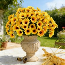 24PCS Silk Sunflowers Artificial Flowers Bulk Fake Sunflowers W/ 24 Small Daisy