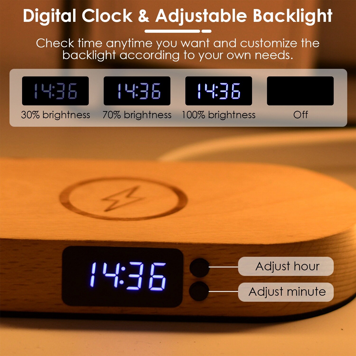 18W Touch Lamp Alarm Clock with Wireless Charging Wake-Up Light, Digital Sonic