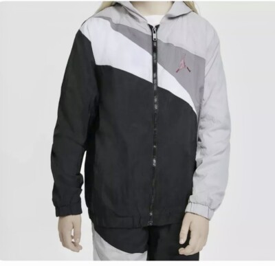 Nike Air Jordan Boys Windbreaker Zip Hoodie Jacket Light Smoke Gray  957714-G6U - Main Image