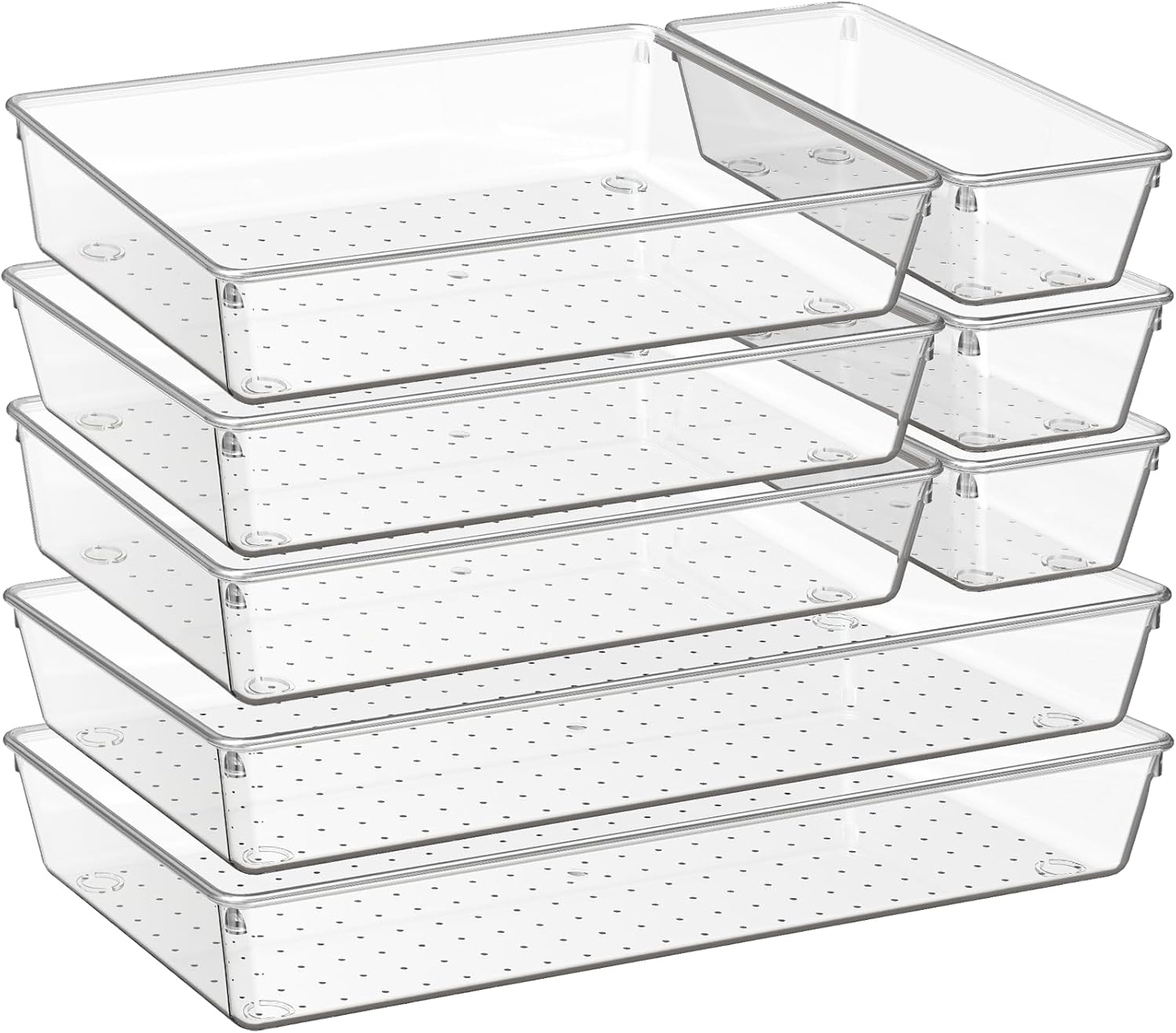 8 Pack Large Clear Plastic Drawer Organizer Trays - 3 Sizes Bpa-Free Acrylic Bat