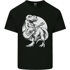 T-Rex Playing the Acoustic Guitar Music Mens Cotton T-Shirt Tee Top