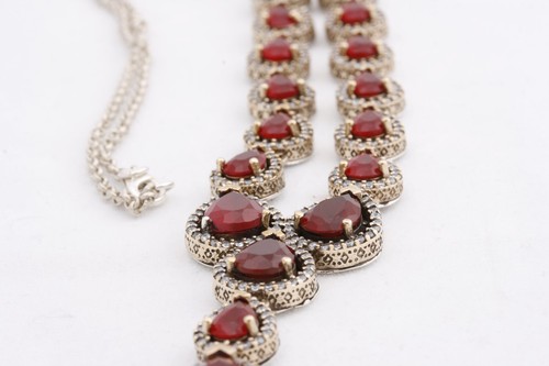 Special Design! Turkish Handmade Jewelry Drop Cut Ruby Necklace - Picture 10 of 14