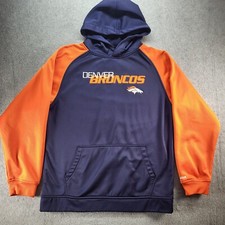 NFL Team Apparel Reebock Denver Broncos Blue Orange Hoodie Sweatshirt Size Med