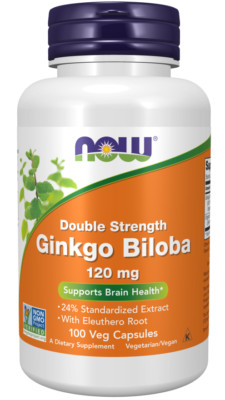 NOW Foods Ginkgo Biloba, Double Strength 120 mg 100 Veg Caps 07/27EXP