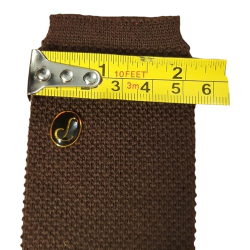 Hand Knit Ties Virgin Wool Brown Square End Narrow Skinny Arnie Vintage Preppy - Picture 7 of 14