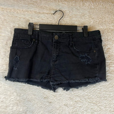 Bullhead Black Womens Jean Shorts Black Stretch Distressed Pockets Juniors 11