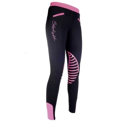 HKM Reitleggings Starlight, Silikon Kniebesatz, Reithose, Leggings, schwarz-pink - Bild 1 von 2