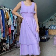 Vintage 1970s Retro Handmade Midi Dress Sleeveless Tiered Ruffle Lined In Purple