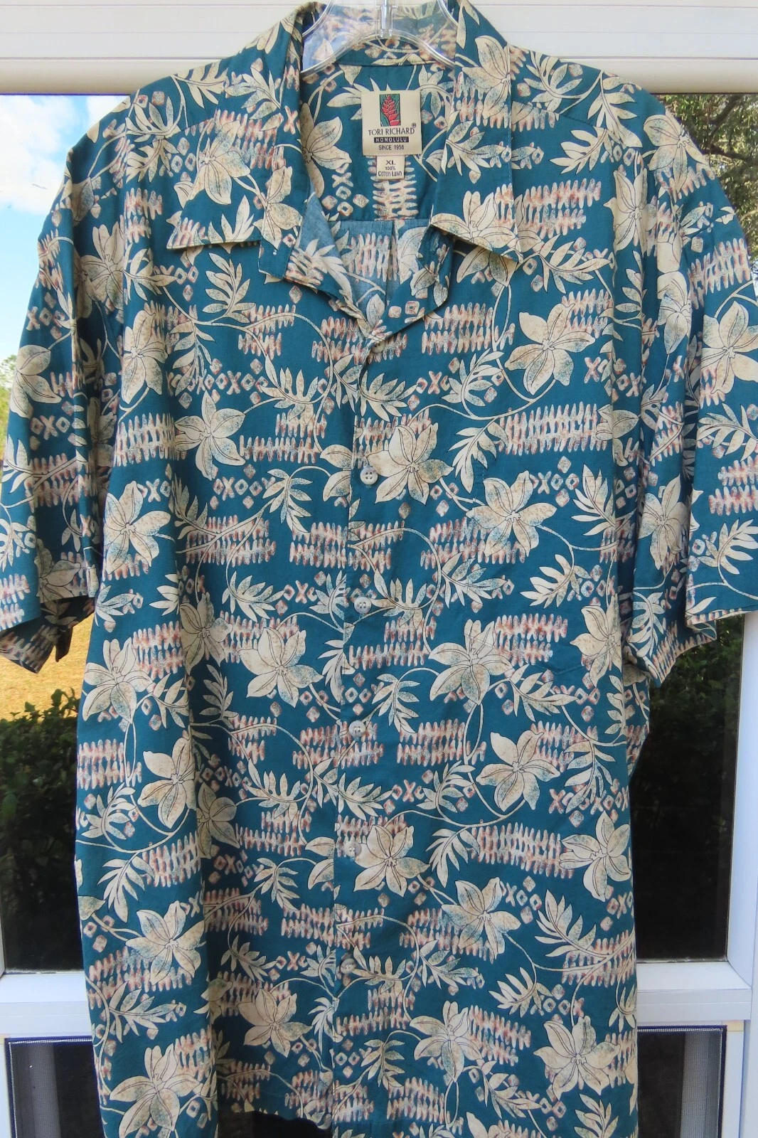 Tori Richard Mens Imported Cotton Lawn Floral Leaves Hawaiian Camp Shirt XL USA
