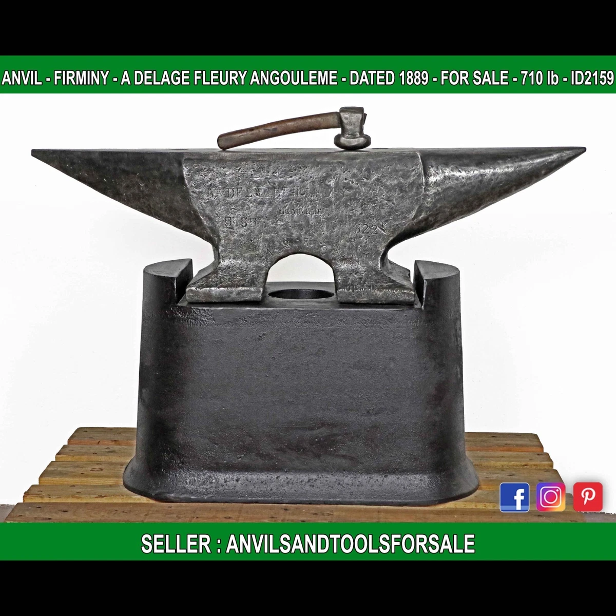 ANVIL FIRMINY DATED 1889 FOR SALE 710 lb ID 2159