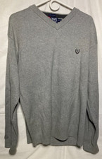 Chaps Long Sleeve Cotton Knit Pullover V-Neck Logo Casual Sweater Men's Gray XL