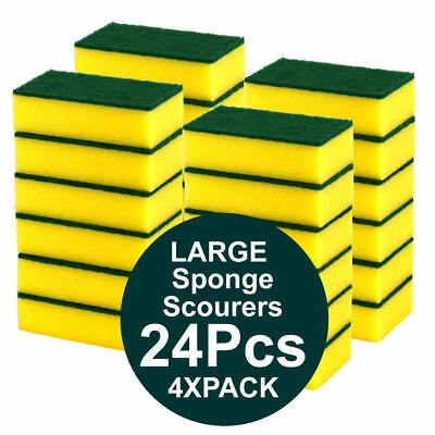 CATERGOLD Large Sponge Scourers Heavy Duty Cleaning Absorbent 24 Cleaning Pad 14 x 9 x 4cm
