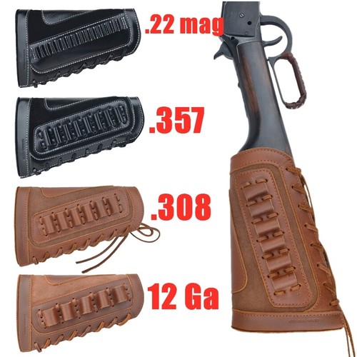 Cow Leather Rifle Buttstock Ammo Holder For .308 .357 .22LR 12GA 410 ...