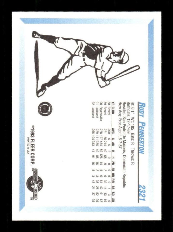 1993 Fleer ProCards London Tigers 2321 Rudy Pemberton BXCP24 - Image 2 of 2