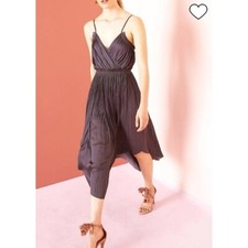 NWOT ULLA JOHNSON Galina Satin Midi Dress SZ 2 $438 Sleeveless Midnight