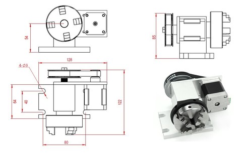 【US】CNC 4th axis K11 65mm 3/4 Jaw Chuck +54mm Tailstock+Driver For CNC Engraving - Picture 14 of 19