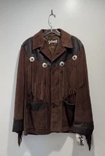 Vintage Schott NYC Leather Suede Mens Jacket Size 38 Western Fringe Embossed NEW