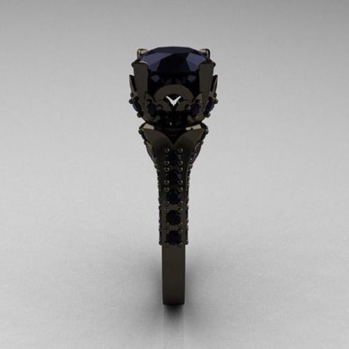 4.00Ct Black Round Diamond Ring Sterling Silver Lab Created Engagement Ring - Picture 2 of 5