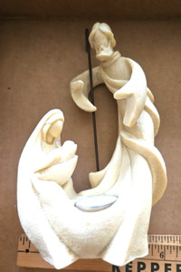 Mary Joseph and Jesus Nativity Tealight Candle Holder 9" Tall Resin