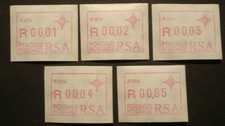 RSA 1988: 5 ATM / labels FRAMA, Automaten-Nr.  P.014, MN 6.2, postfrisch MNH