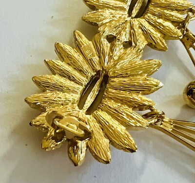 D'Orlan Gold Plate Hair Barrette 70's #B-16 Flowers Dangle Beads