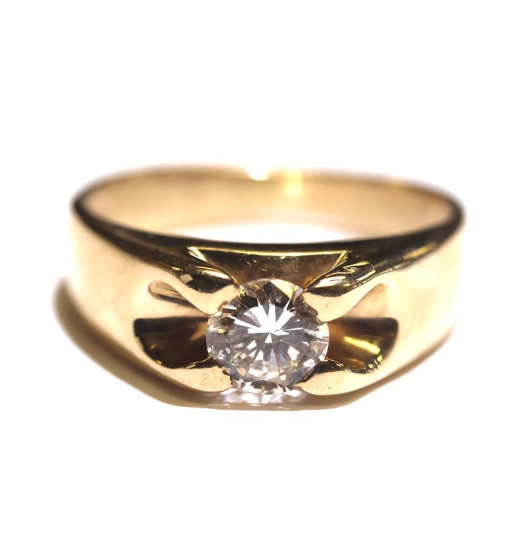 14k yellow gold .71ct I1 H mens diamond solitaire ring 5.8g gents estate 7.5
