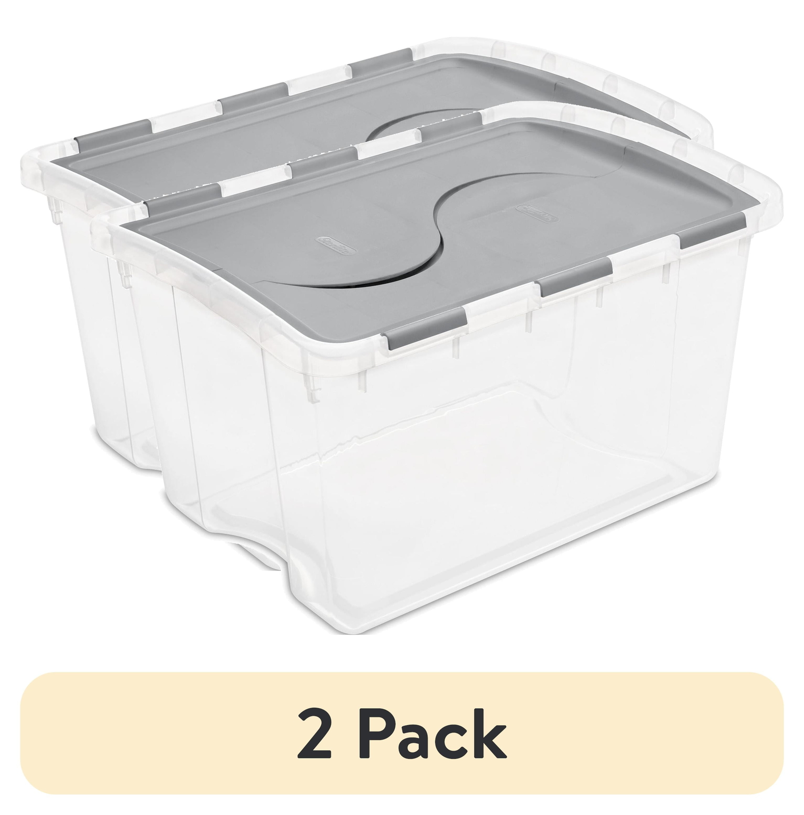 2-Pack 48 Qt Titanium Hinged Lid Plastic Storage Boxes