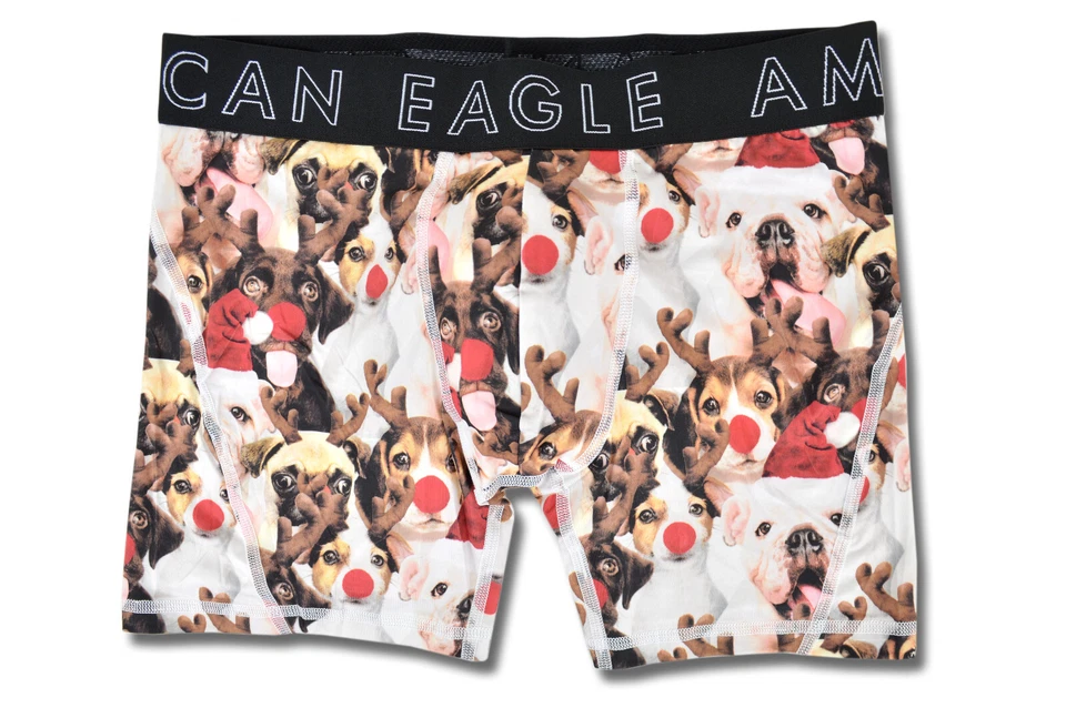 Calzoncillos boxer American Eagle 6" entrepierna flexible, 02361664 blancos Papá Noel cachorros 8154-4 Foto 2 de 2