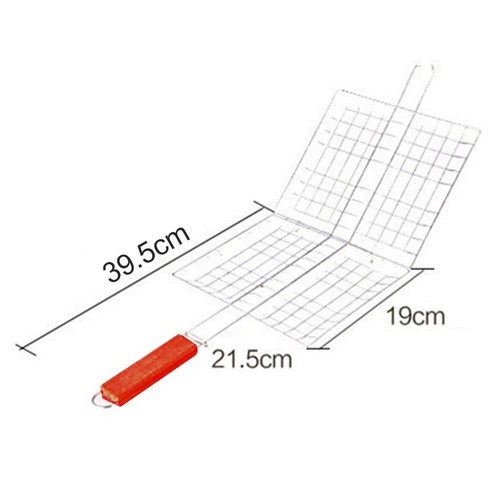 Iron Wire Barbecue Grilling Basket BBQ Net Wooden Handle Meat Fish Clip Holder - Picture 12 of 12