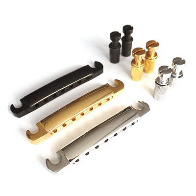 7 String Stop Bar Tailpiece Tune-O-Matic - Chrome Black Gold   Guitar Anatomy