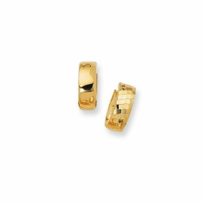 5/8 Zoll wendbare Huggie-Creolen mit Diamantschliff & poliert echt 14 K Gelbgold
