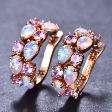 Pendientes gotas de agua de ópalo de fuego rosa Hawaii rellenos de oro rosa para mujeres niñas