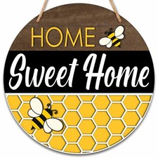 Welcome Sign for Front Door Home Sweet Home Round Hanging Sign With Rope Hone...