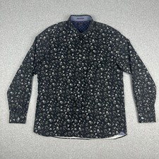 Ted Baker London Men's Long Sleeve Dress Shirt Size 7 2XL Black Floral Formal