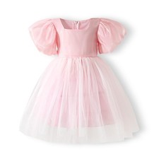 Girls Tulle Dress Puff Short Sleeve Square Neck Flower Girl Dress for Birthda...