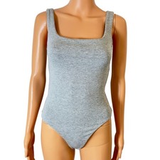 Naked Wardrobe Gray Square Neck Sleeveless Bodysuit Medium Women Made in USA