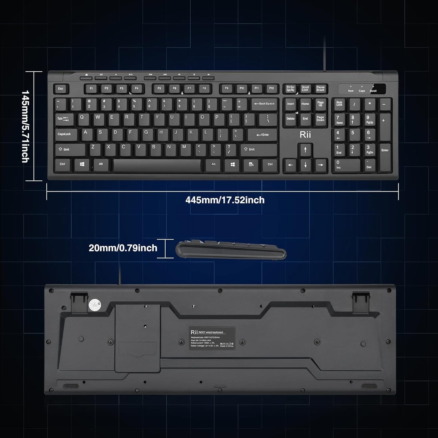 Rii RK907 Ultra-Slim Compact USB Wired Keyboard for Mac and PC,Windows 10/8 / 7