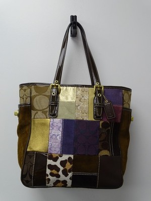 Coach Purple Holiday Multi Signature Patchwork Gallery Tote (17490