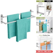 Double Towel Bar 24 Inch Wall Mounted Stainless Steel Bathroom Towel Rack