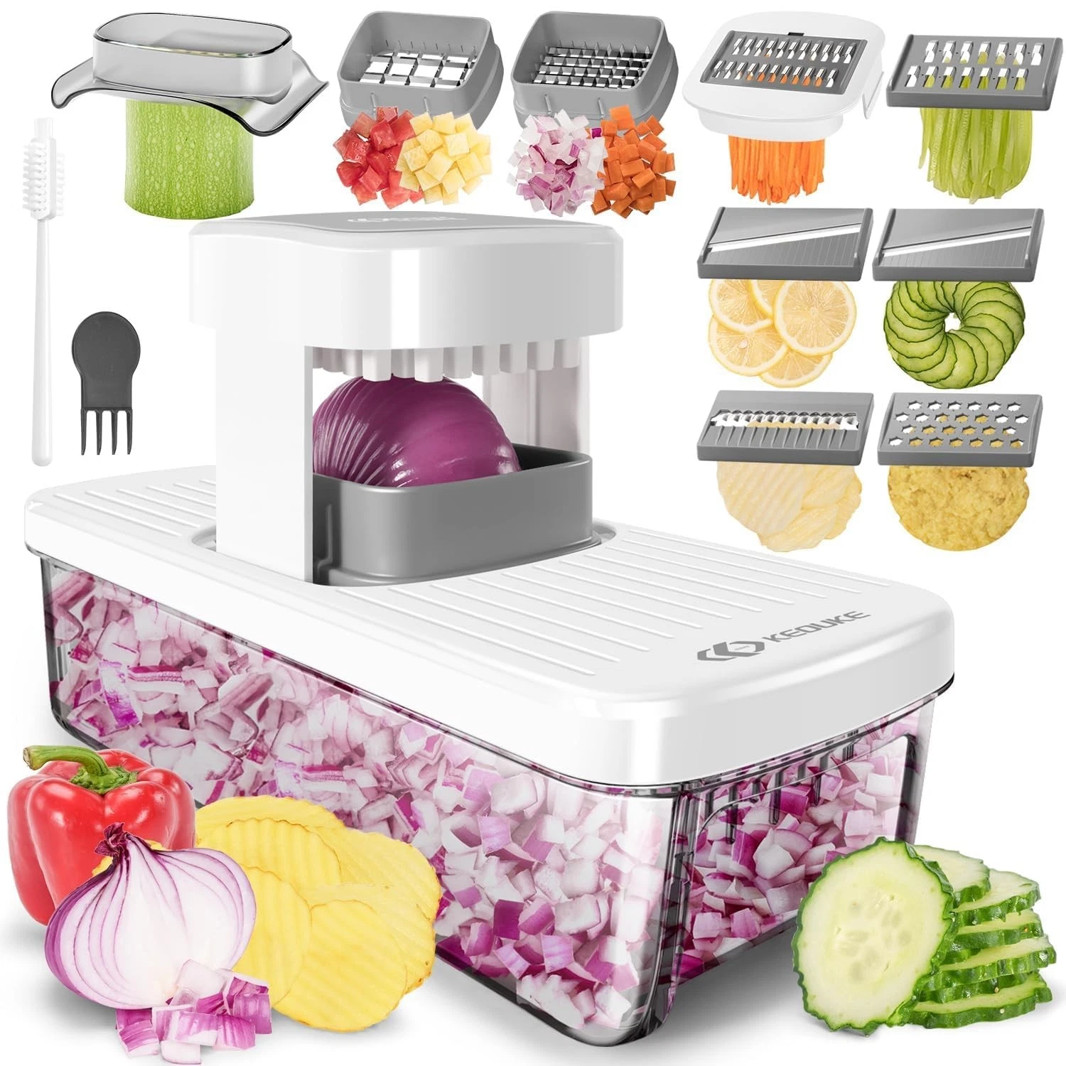 8-in-1 Vertical Vegetable Chopper Mandoline Slicer with Container White - Saf...