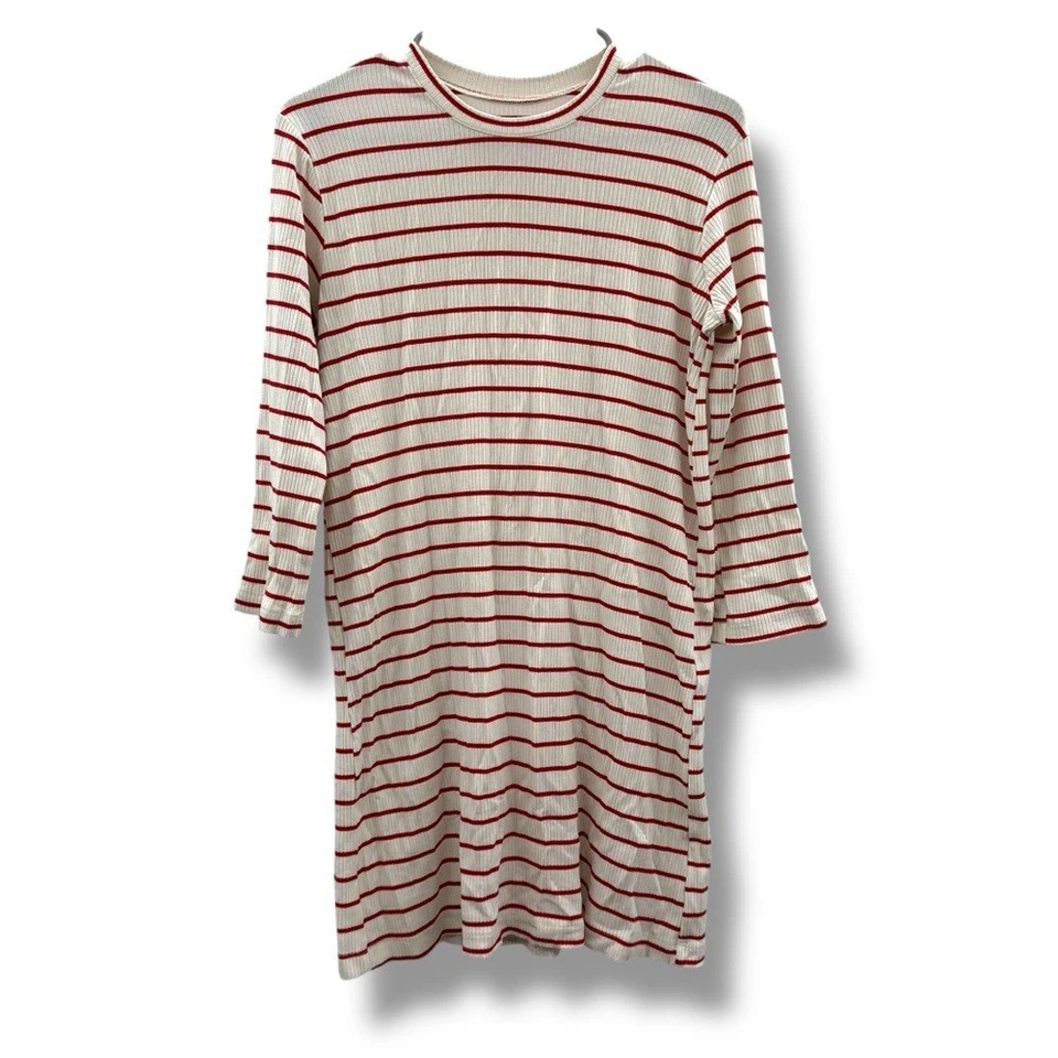 Reformation Benji Striped Dress Women's Size Small Ivory Red Ribbed Casual Mini - Image 2 of 4