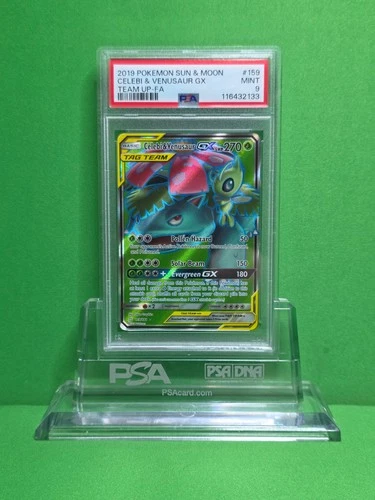 POKEMON 2019 TEAM UP CELEBI & VENUSAUR GX FULL ART 159 PSA 9