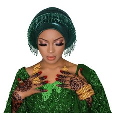 Multi-Layer Tassels African Women Nigerian Cap Wedding Hat Headtie Headwear Wrap