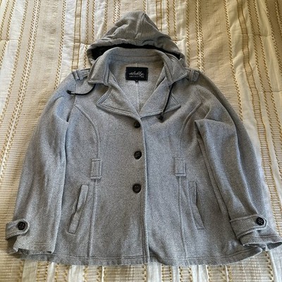 Sebby Collection Women s Plus Black/White Print Hooded Button Down Jacket 2X